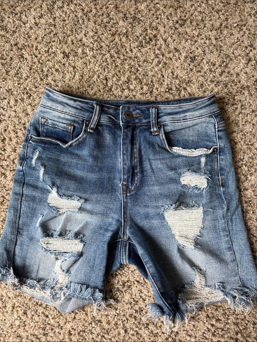Risen High-Rise Distressed Denim Cutoff Shorts - Blue